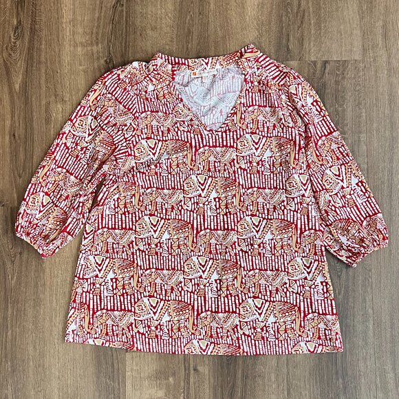 Jude Connally Red Elephant 3/4 Sleeve Tunic Top L - Picture 4 of 11